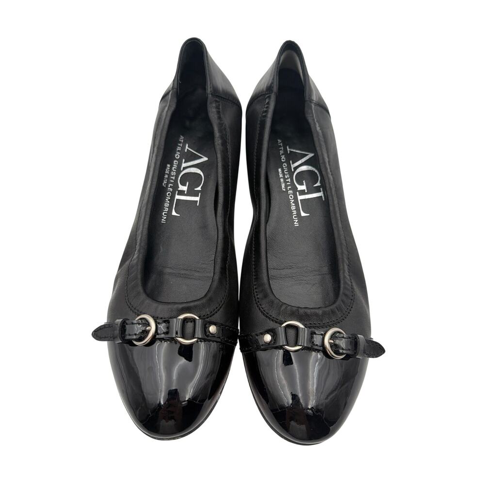 AGL Atillo Giustileo Leombruni Black Patent Leather Ballet Flats US 12.5 EU42.54
